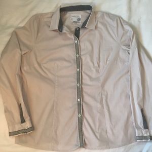 Zanetti Italian pale beige stretch cotton shirt w grey trim
